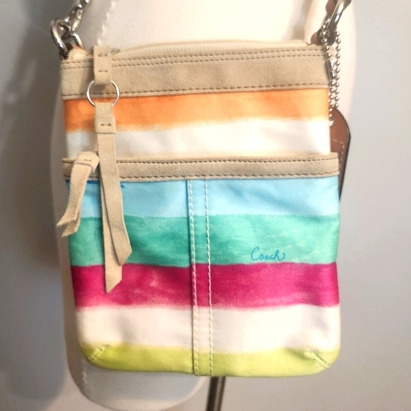 EUC COACH HAMPTON MULTICOLOR PASTEL WATERCOLOR STRIPE CROSSBODY - Picture 2 of 15